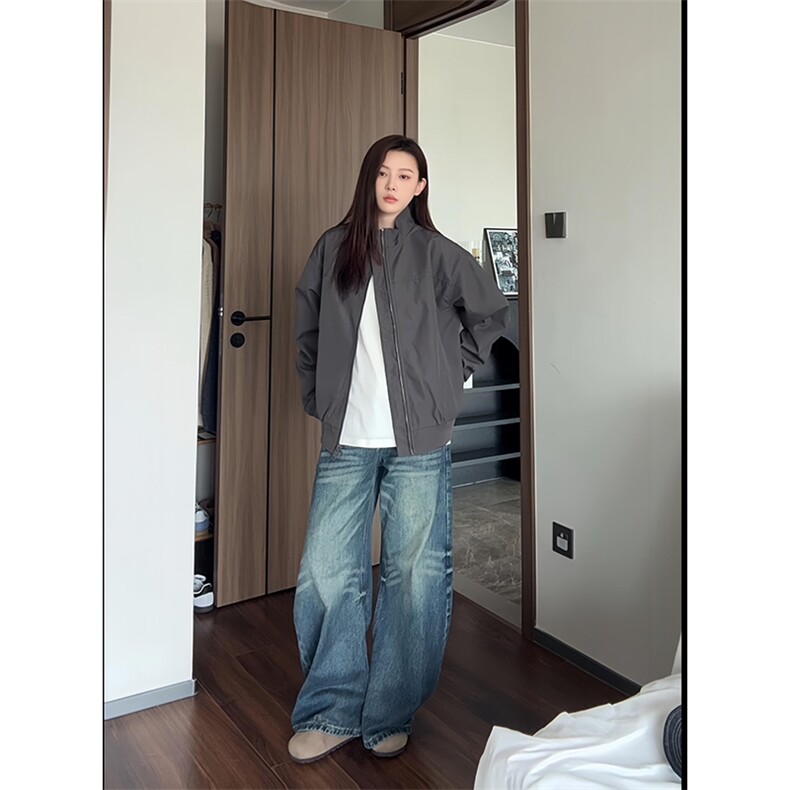 26春装新款美拉德立领飞行夹克boxy廓形休闲百搭外套上衣开衫外套,男装夹克,电商A443