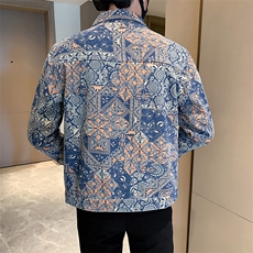 2025秋季新款水洗男士牛仔夹克个性提花印花图案外套，男装工装外套，电商A225