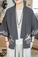 F861P55咖啡厅2024春夏装新款风绣花百搭宽松汉服大码外套，男装T恤，电商A026