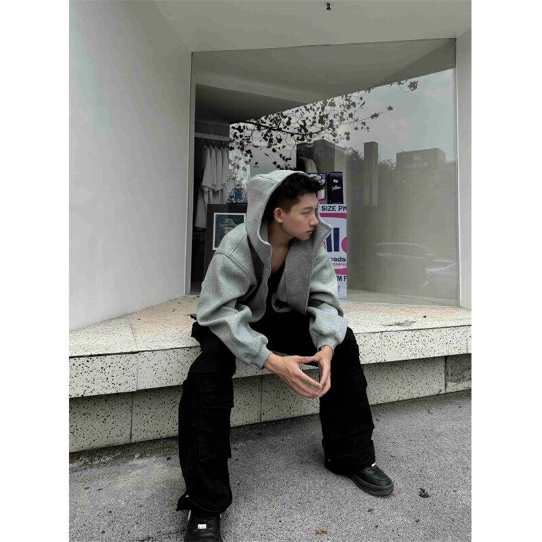 [现货~]高领连帽开衫卫衣春秋款美式潮牌痞帅宽松外套男,男装卫衣,星座613