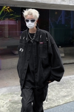 男装牛仔外套2026秋季字母绣标印花男生翻领夹克XZ514-2-N97-P88，男装工装外套，星座514-2(原B239)