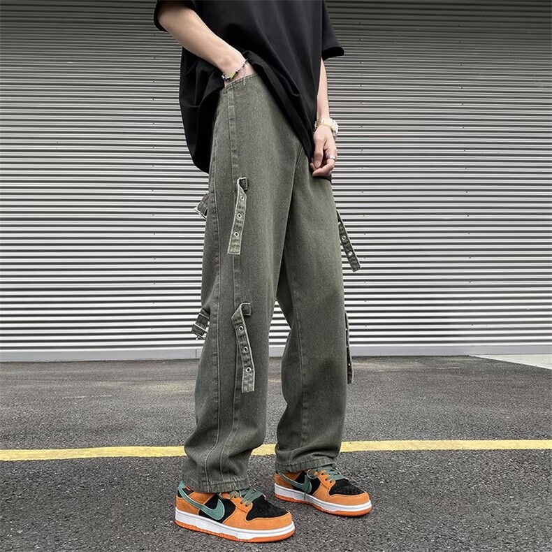 工装牛仔裤男夏季美式街头潮牌宽松高街vibe阔腿长裤RK121-P43图片