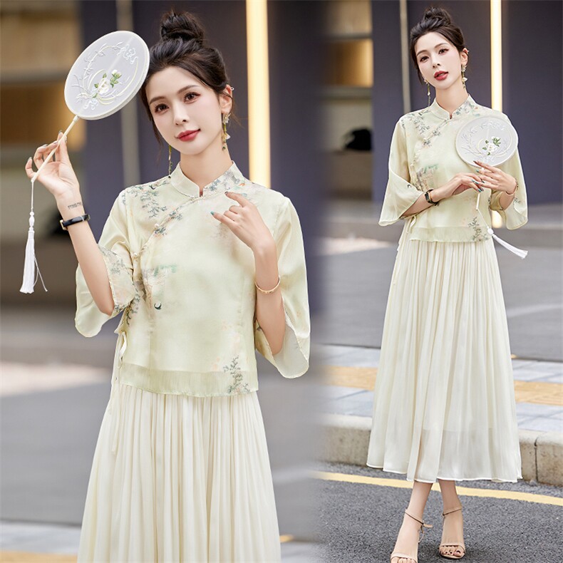/新中式天丝套装女夏季新款国风汉服禅意茶服穿搭两件套,商品下架区,韩然一族