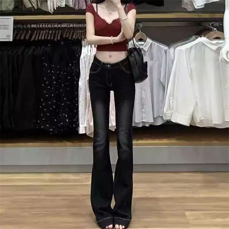 美式辣妹风微喇牛仔裤女装春季2025新款高腰修身拖地裤显瘦长裤子,男装牛仔裤,星座1210-1