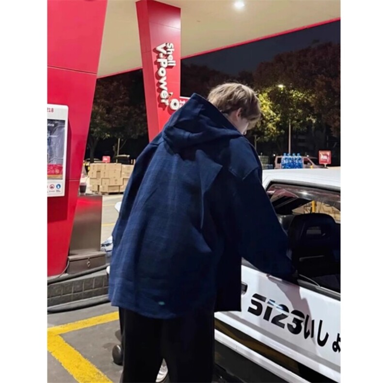 【聪明陈】美式复古磨毛格子衬衫男长袖格纹衬衣cleanfit情侣外套,男装衬衫,星座910A