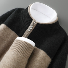 秋冬新款针织立领拉链开衫时尚百搭，男装针织衫/毛衣，隆格羊绒