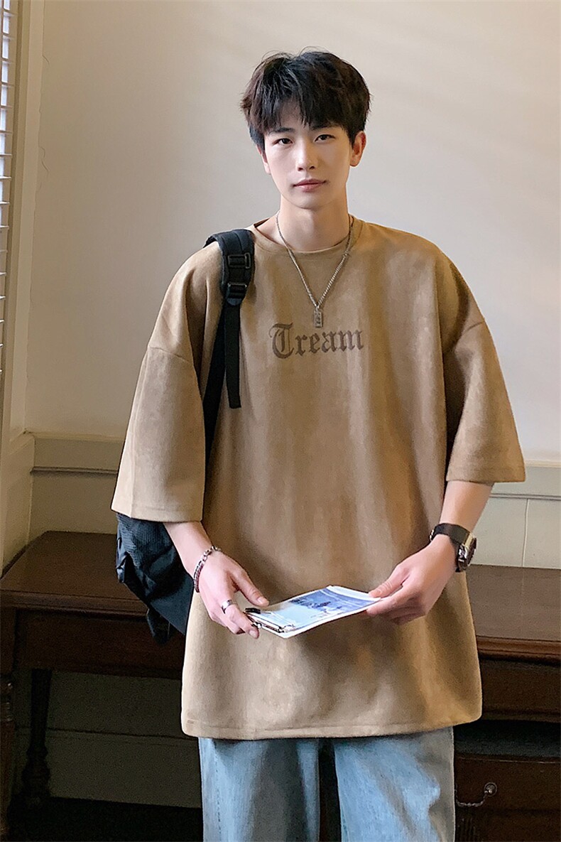 DX500P30港风重磅麂皮绒短袖美式高街t恤男大码半袖男,男装T恤,星座1204-3