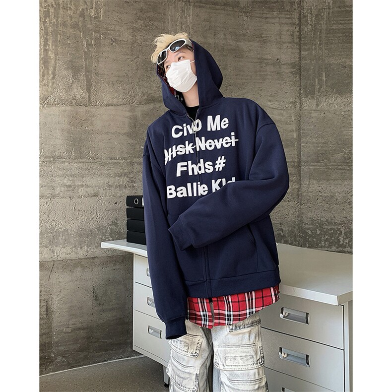 美式街头假两件拼接格子连帽卫衣外套男女慵懒宽松上衣Y7488-p58，女装短外套，星座1008