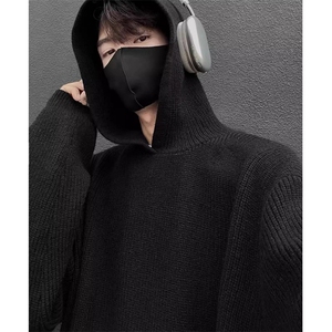 灰色连帽毛衣男款2024秋冬季新款痞帅慵懒宽松针织衫外套M889