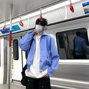 蓝白条纹短款垫肩衬衫男款高级感痞帅3360-P65图片