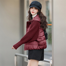 现货2024小众设计毛衣针织拼接连帽羽绒服外套，女装羽绒服，深水步