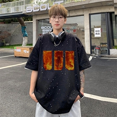可48小时发货支持抖音得物来样二开美式满天星亮片短袖T恤MTX632，男装T恤，电商A486-1