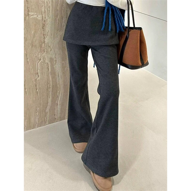 AK2378-P50喇叭裤女2026冬季新款假两件半身裙微喇百搭长裤女，女装休闲裤，星座617A-2