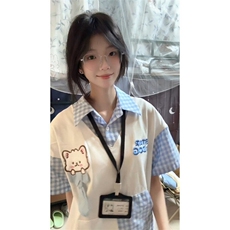 【有货】BK934CC-特P39学院风小狗刺绣假两件POLO领短袖T恤男女，男装T恤，星座1007（原301D）