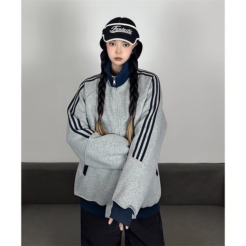 抖音得物高品质美式高街重磅结构设计拼接织带立领卫衣外套CM42,男装卫衣,电商A486