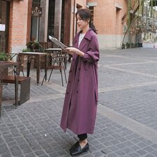 新款大货已出主推款风衣葡萄紫外套087，女装风衣，柒柒家