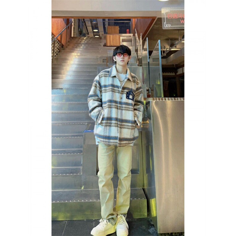 网络图现货外套男士秋冬设计感潮牌宽松格子情侣夹克R2218-P68,男装夹克,星座1005-4