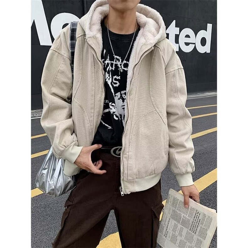 座山雕加绒外套男女秋冬季重磅帆布夹克棉服连帽棉衣MF298-P143,男装夹克,星座412-3