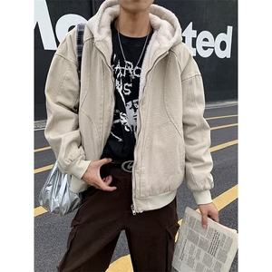 座山雕加绒外套男女秋冬季重磅帆布夹克棉服连帽棉衣MF298-P143图片