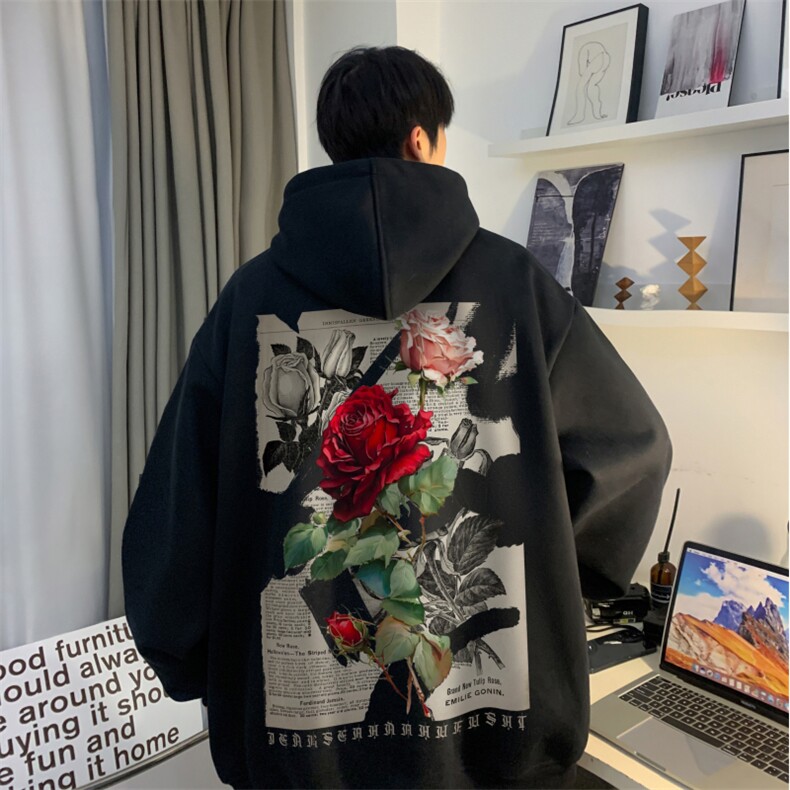 2026秋季新款宽松复古玫瑰印花宽松连帽卫衣JK23390特p35-控58,男装卫衣,星座605(原A050)
