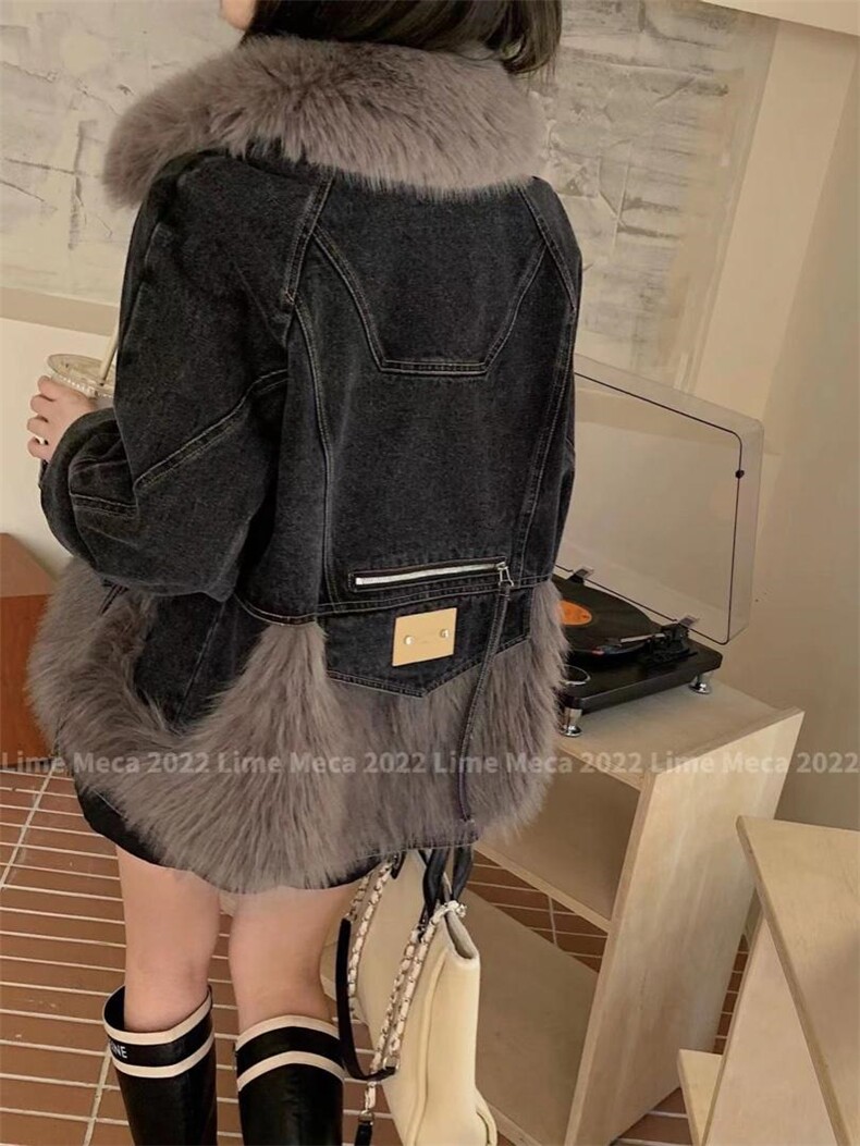 【现货】2022年冬季环保毛拼接牛仔羽绒服，女装羽绒服，Lime meca 俪米