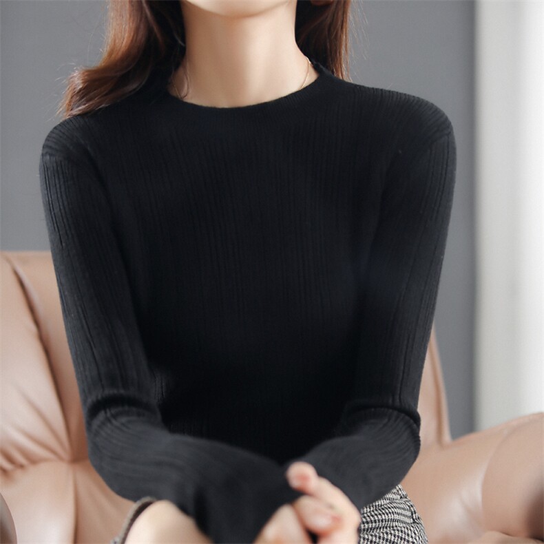 圆领套头长袖羊绒衫女女士修身保暖打底针织衫内搭毛衣短款纯色衫,针织衫/毛衣,春韵羊绒