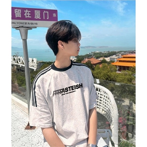 抖音得物供货240克宽松纯棉美式潮牌印花三杠半织带短袖T恤AT1607图片
