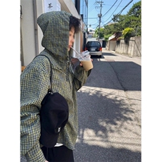 慵懒风绿色格子衬衫高级感美式复古衬衣连帽格纹衫CS037特P56，男装衬衫，星座908-1