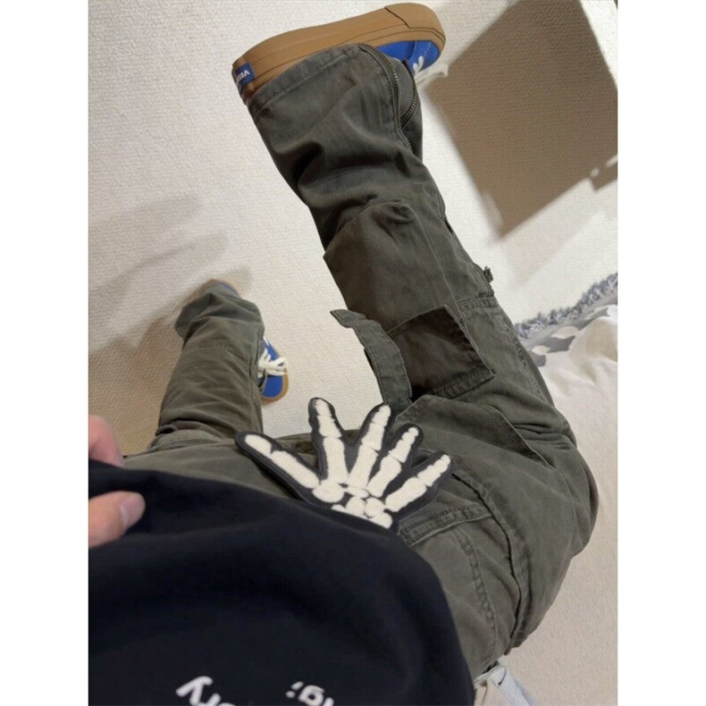 【有货】军绿色绑带工装裤男潮牌美式高街vibe裤子直筒D713LL-P60图片