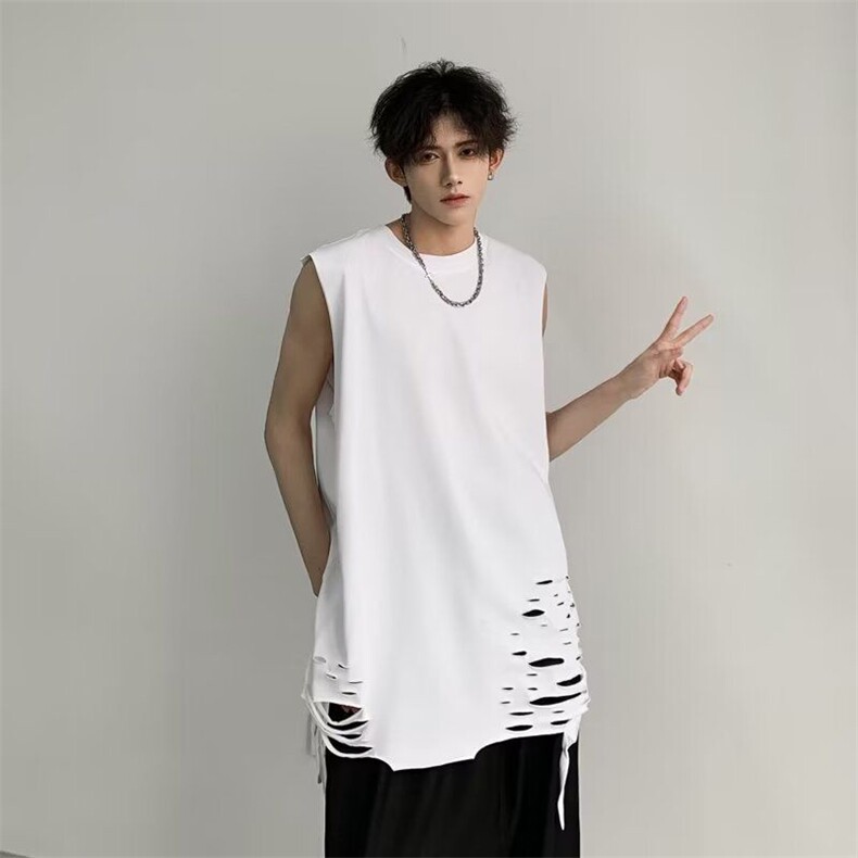 夏季新品青少年港风潮流无袖短袖流行简约百搭背心坎肩图片