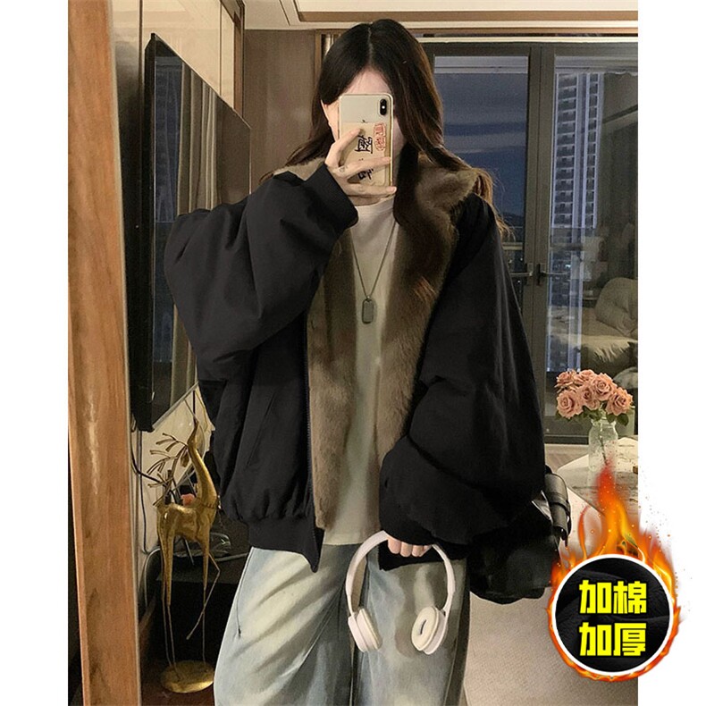 两面穿现货重磅短款座山雕棉衣男女双面穿毛毛绒棉服加厚外套,男装棉衣,电商A443