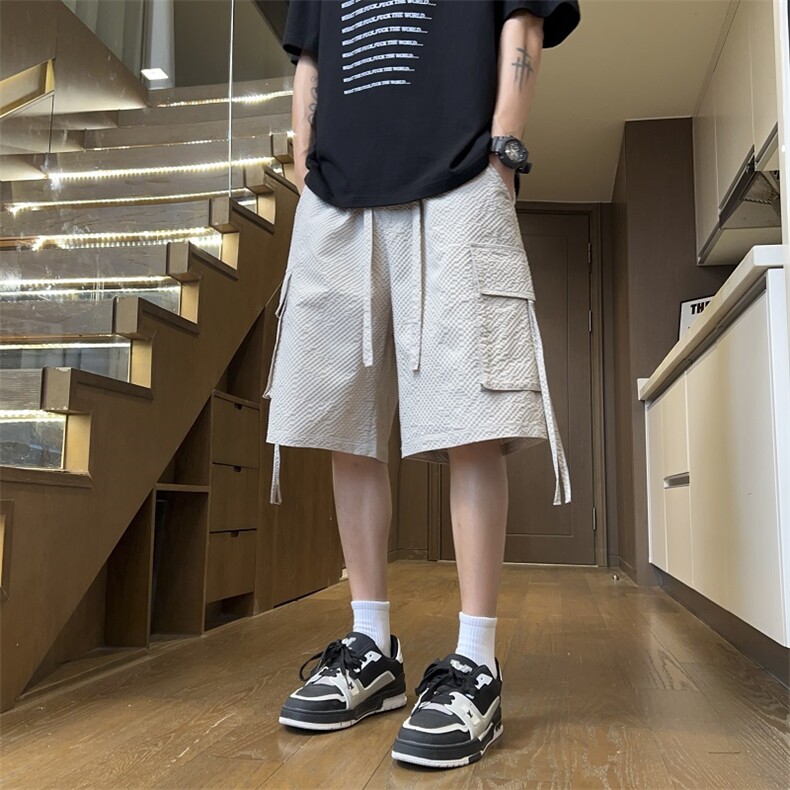 2025新款夏季泡泡格宽松速干立体多口袋工装短裤CK40*P28控58,男装牛仔裤,星座511-1