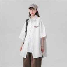 港风23时尚百搭美式复古翻领字母印花衬衫宽松外套CS111P35控59，男装衬衫，A247A