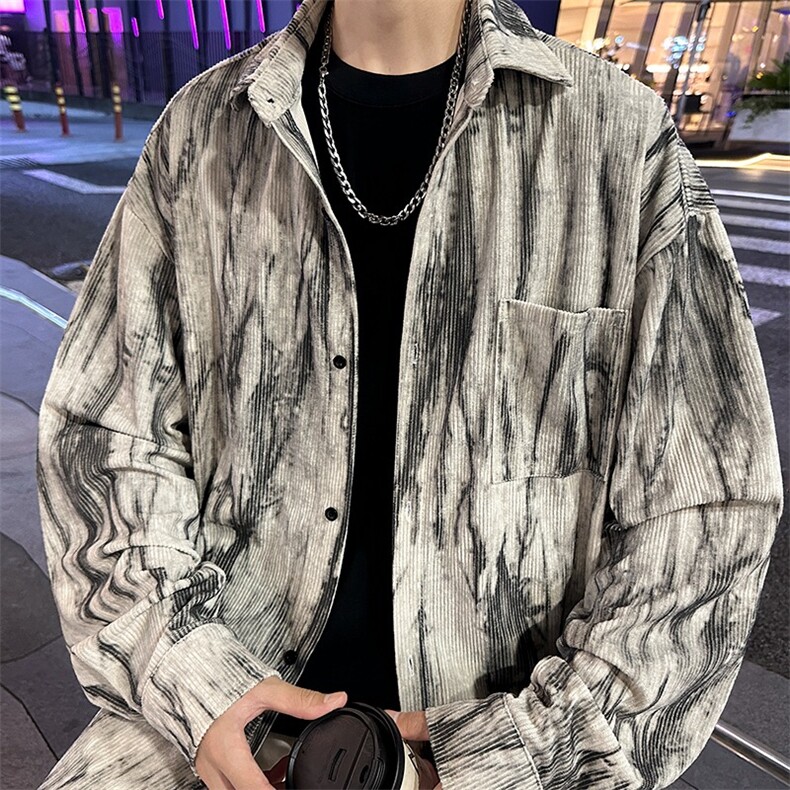 水墨扎染灯芯绒衬衫外套男秋季新中式风宽松休闲夹克,男装夹克,星座218-1（原230）