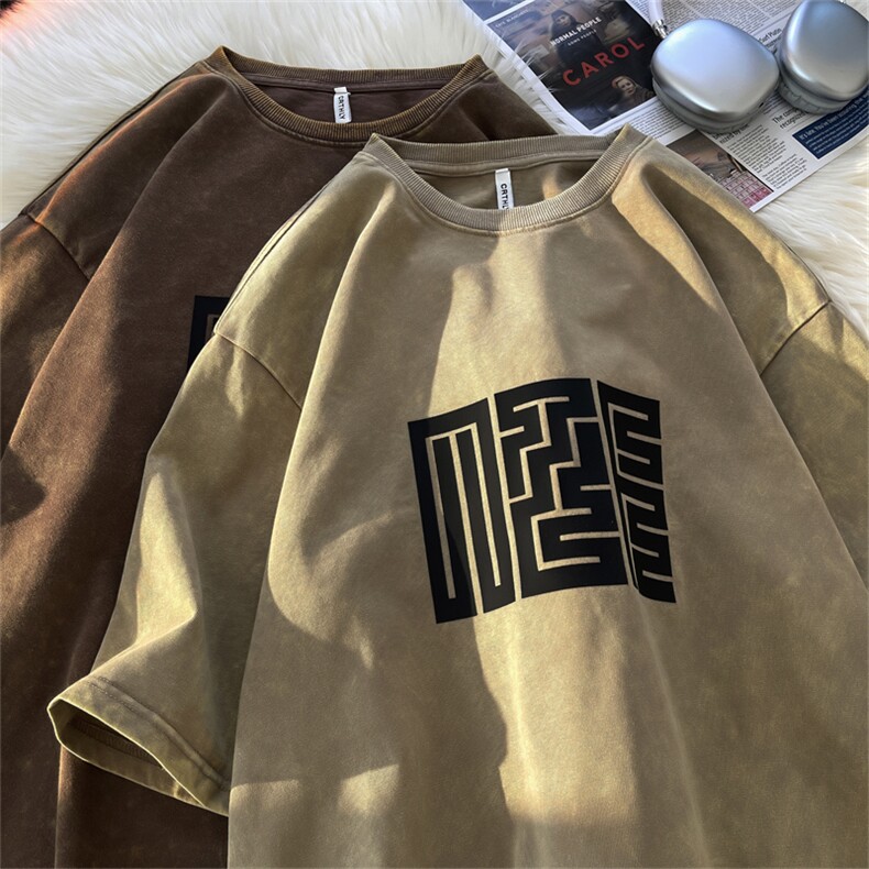 春夏新款重磅纯棉水洗官印短袖T恤XZ604-DT105-P45控58,男装T恤,星座604