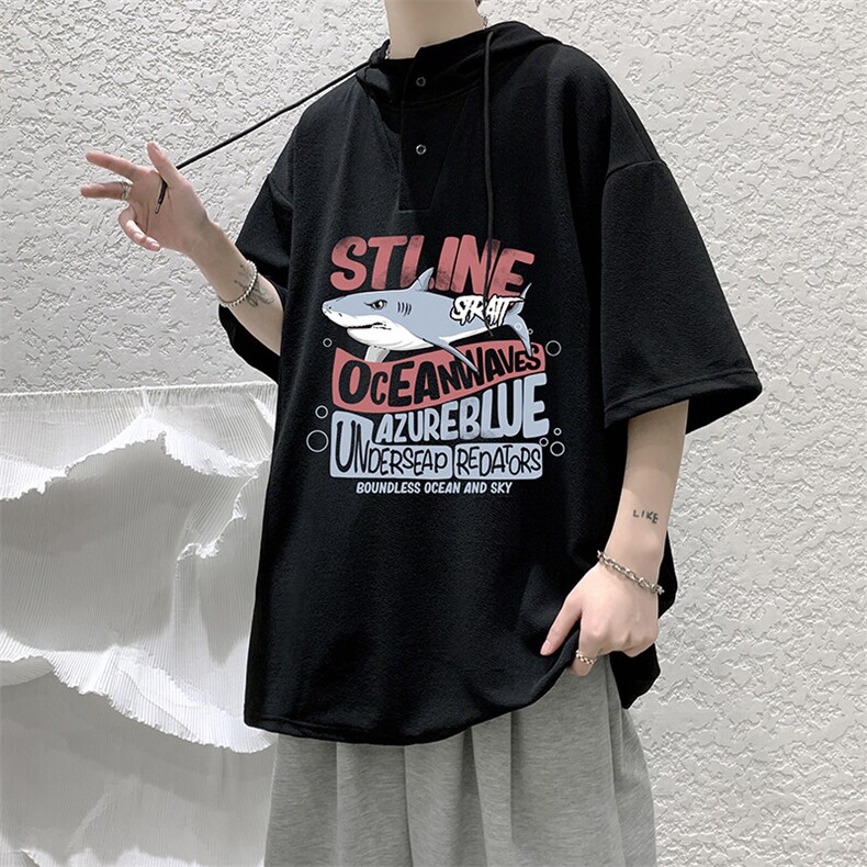 LD54331-P45NASA连帽短袖t恤男大码胖子带帽五分袖中袖,男装T恤,电商A040