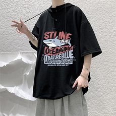 LD54331-P45NASA连帽短袖t恤男大码胖子带帽五分袖中袖，男装T恤，电商A040