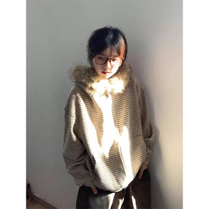 网图有货 秋冬毛领拼接毛呢针织衫开衫加绒卫衣外套男女A1204-P78图片