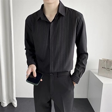黑色衬衫男长袖高级感痞帅上衣外套休闲男装冰丝白衬衣T38-P40，男装衬衫，星座1116A-2（原606A-1）