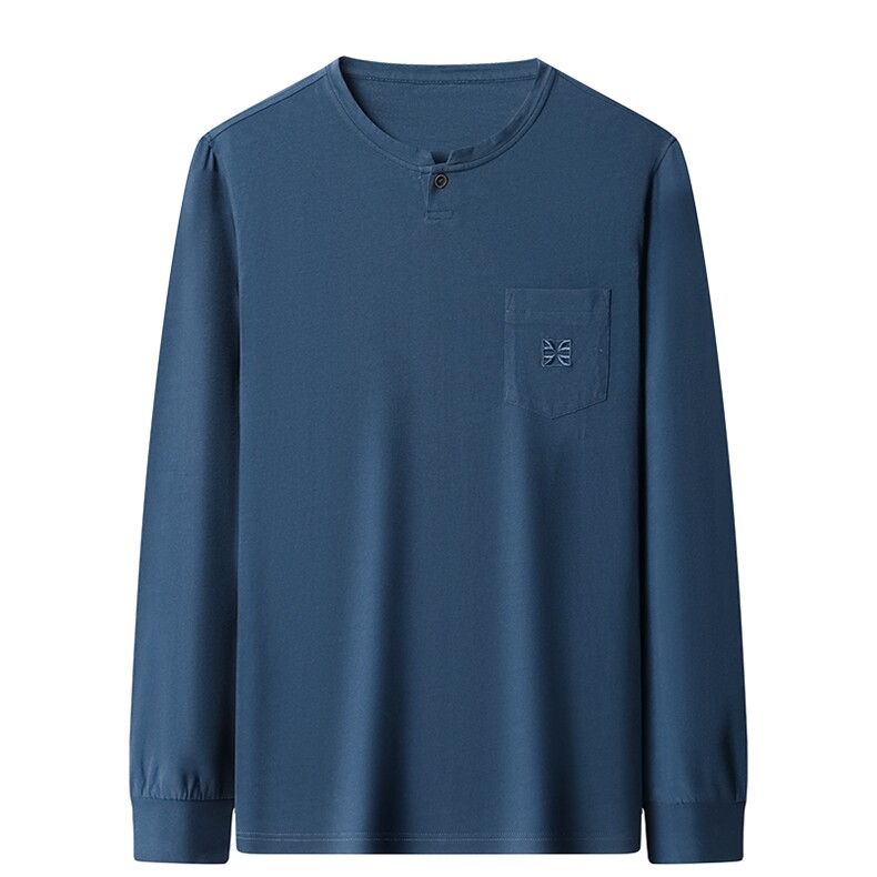 中年男士长袖纯棉圆领T恤春秋季新款爸爸装商务休闲上衣polo衫,男装T恤,电商B212（原钱塘6029）