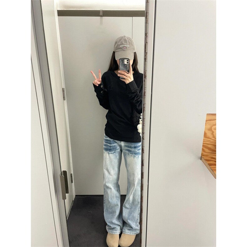【有货】NZ455CC-特P42冰蓝闪电纹水洗牛仔裤男女宽松裤子,男装牛仔裤,星座1007（原301D）