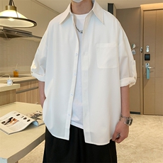 C9040/P35衬衫新款冰丝短袖宽松男生上衣衬衣男衬衫七分袖可调节，男装衬衫，电商A141