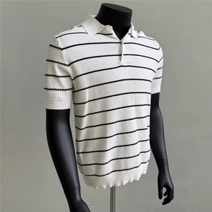 夏季纯棉翻领短袖男菠萝纹条纹polo衫针织衫男士时尚休闲百搭T恤图片