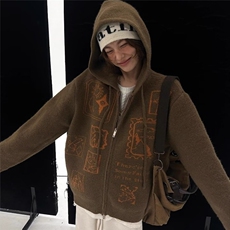 韩chic秋冬圣诞感气质连帽双开拉链图案提花设计针织保暖毛衣女，男装针织衫/毛衣，星座506A