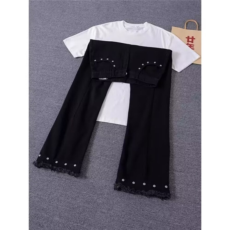美式黑色微喇牛仔裤女cleanfit毛边铆钉显瘦休闲裤潮L84188-P43,男装牛仔裤,星座1008