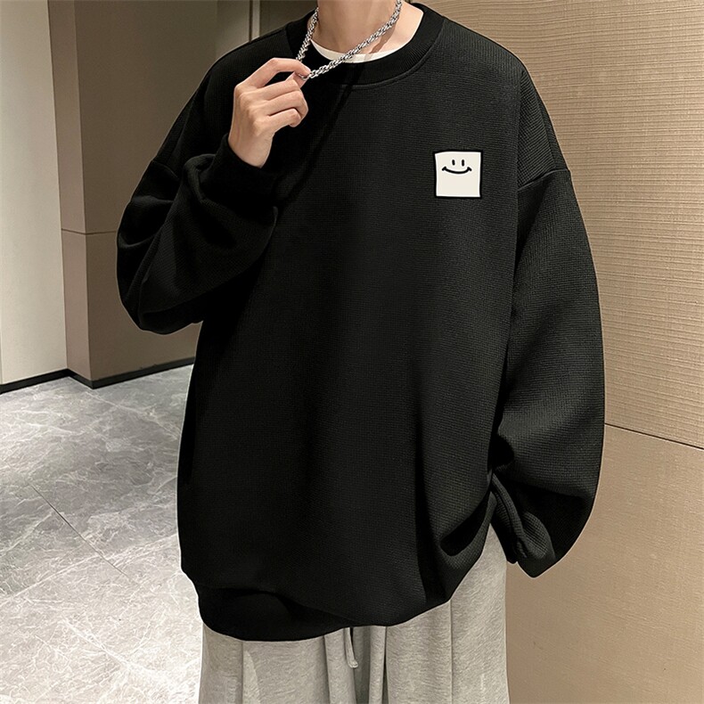 华夫格卫衣圆领卫衣男大码长袖t恤男外套HW76316-P30加绒款-P40,男装卫衣,电商A040