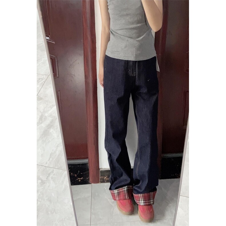 【有货】美式格子拼接卷边牛仔裤男女阔腿裤子NZ011CC-特P48,男装牛仔裤,星座1007（原301D）
