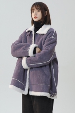 现货主推2025冬季新款宽松显瘦皮毛一体毛外套女225-2-Y208-P158，女装短外套，星座225-2