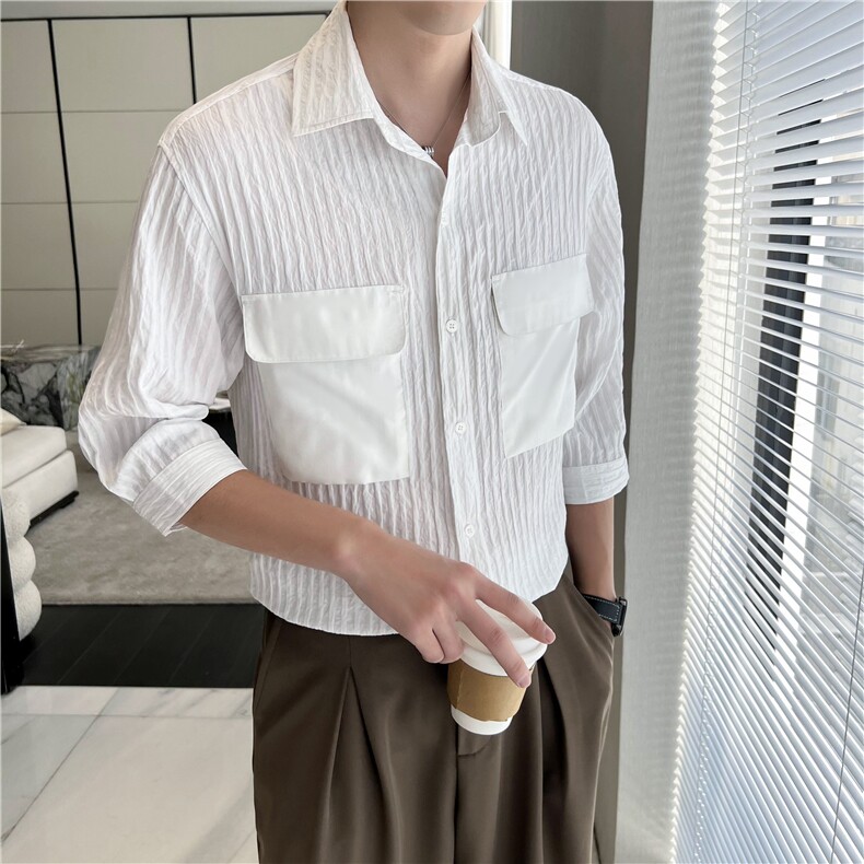 2023男装休闲修身衬衫7分袖衬衣，男装衬衫，电商B248