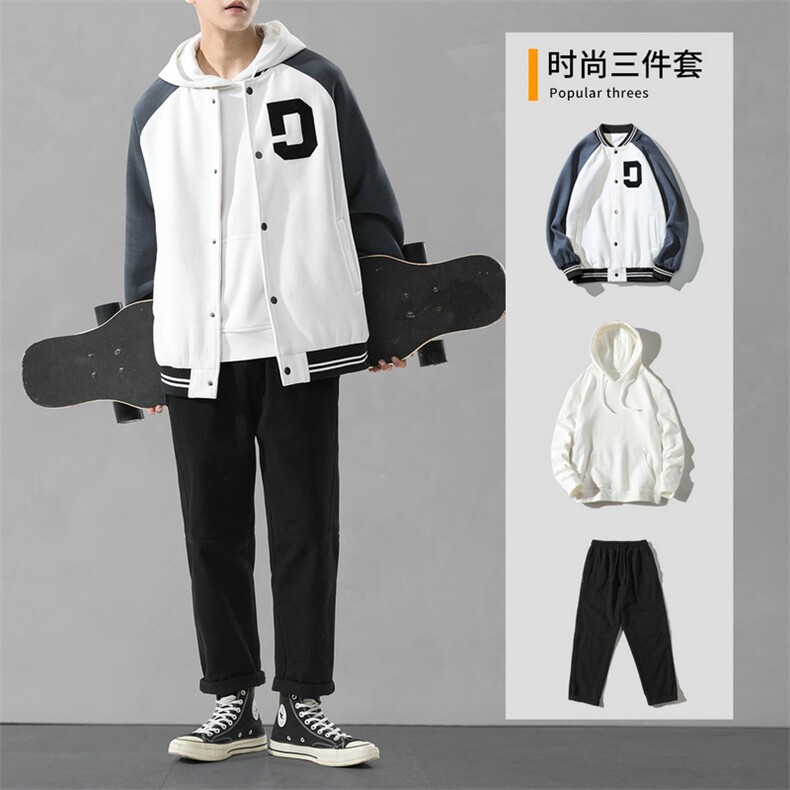 春秋新款男士休闲套装韩版潮流帅气夹克帅气搭配三件套DF157T图片